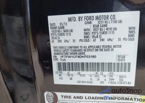 2013 Ford F-150 King Ranch from USA, damaged, VIN 1FTFW1CF9DKF03180